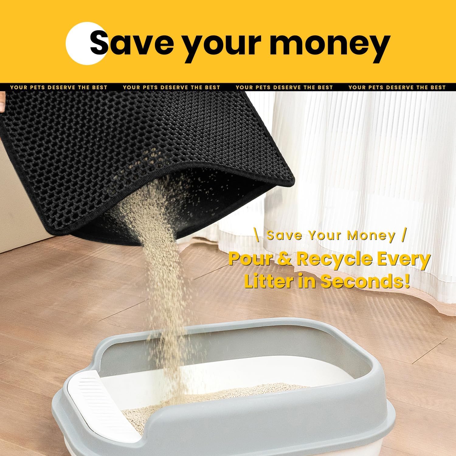 Compact Cat Litter Mat 23.6" x 14.6" - Waterproof and Leakproof Honeycomb Design, Washable and Easy to Clean, Ideal for Small Spaces, Black