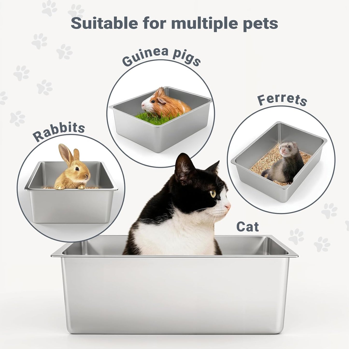 Kirecoo Premium Stainless Steel Cat Litter Box - High-Sided, Non-Stick, Easy-Clean Pan for Cats and Small Pets