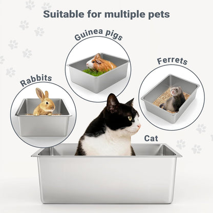 Kirecoo Premium Stainless Steel Cat Litter Box - High-Sided, Non-Stick, Easy-Clean Pan for Cats and Small Pets