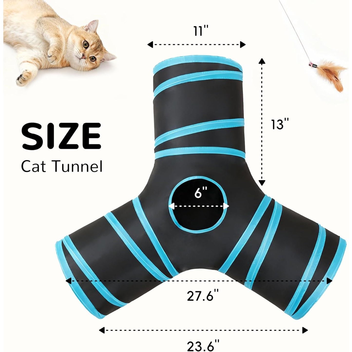  3-Way Collapsible Cat Tunnel with Peek Hole and Toy Ball for Indoor Cats and Small Pets