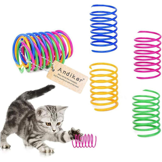 Andiker Interactive Cat Spiral Spring Toy Set - 12 Durable Plastic Toys for Engaging Play, Exercise, and Mental Stimulation