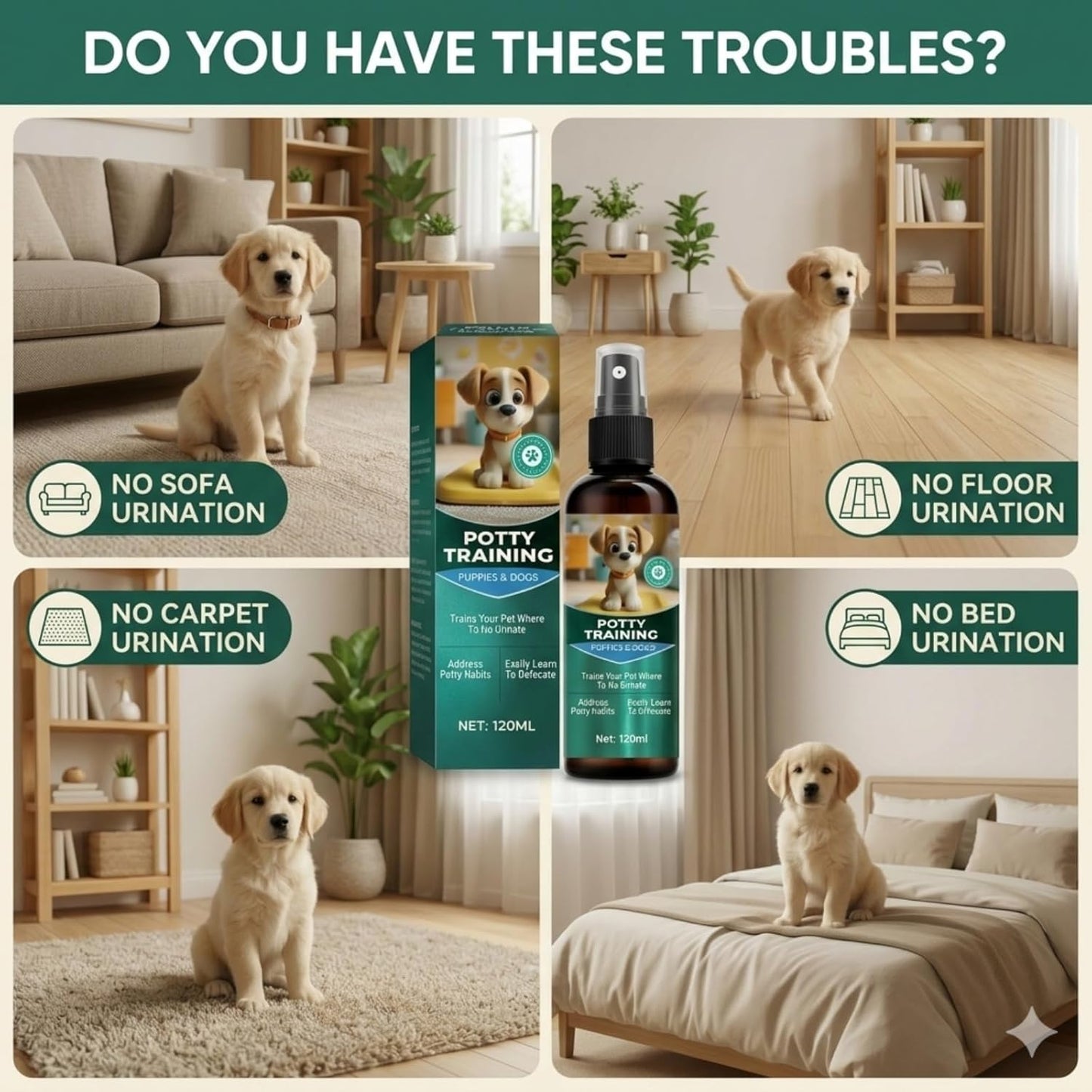 Dog Potty Training Spray - Indoor and Outdoor Training Aid for Potty Pads, Grass, and Patios, Gentle Guidance Solution for New Dogs and Puppies