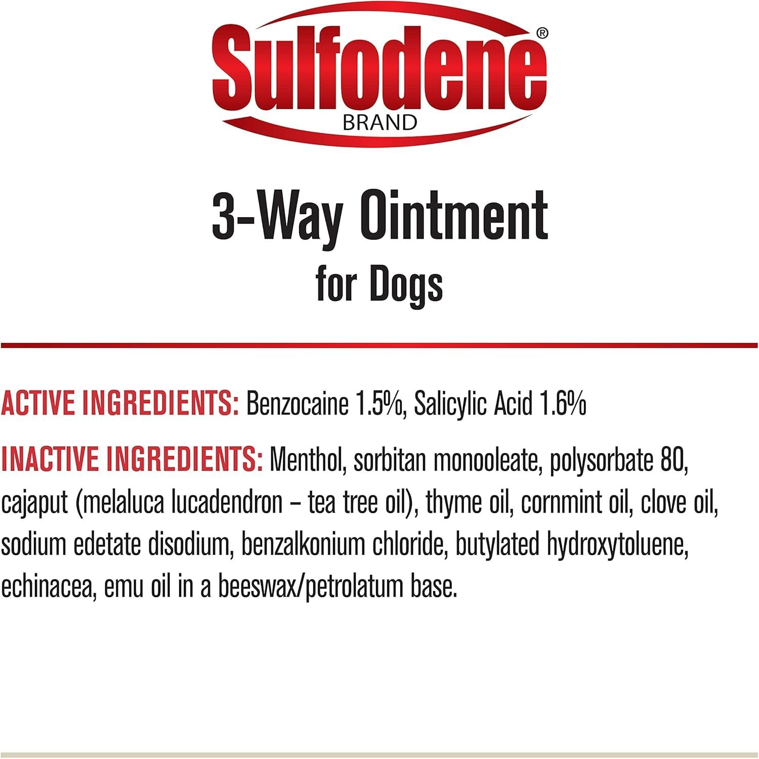 Sulfodene Dog Wound Care 3-Way Ointment, Relieves Pain & Prevents Infection for Dog Cuts, Scrapes, Bites and Injuries, 2 Ounce