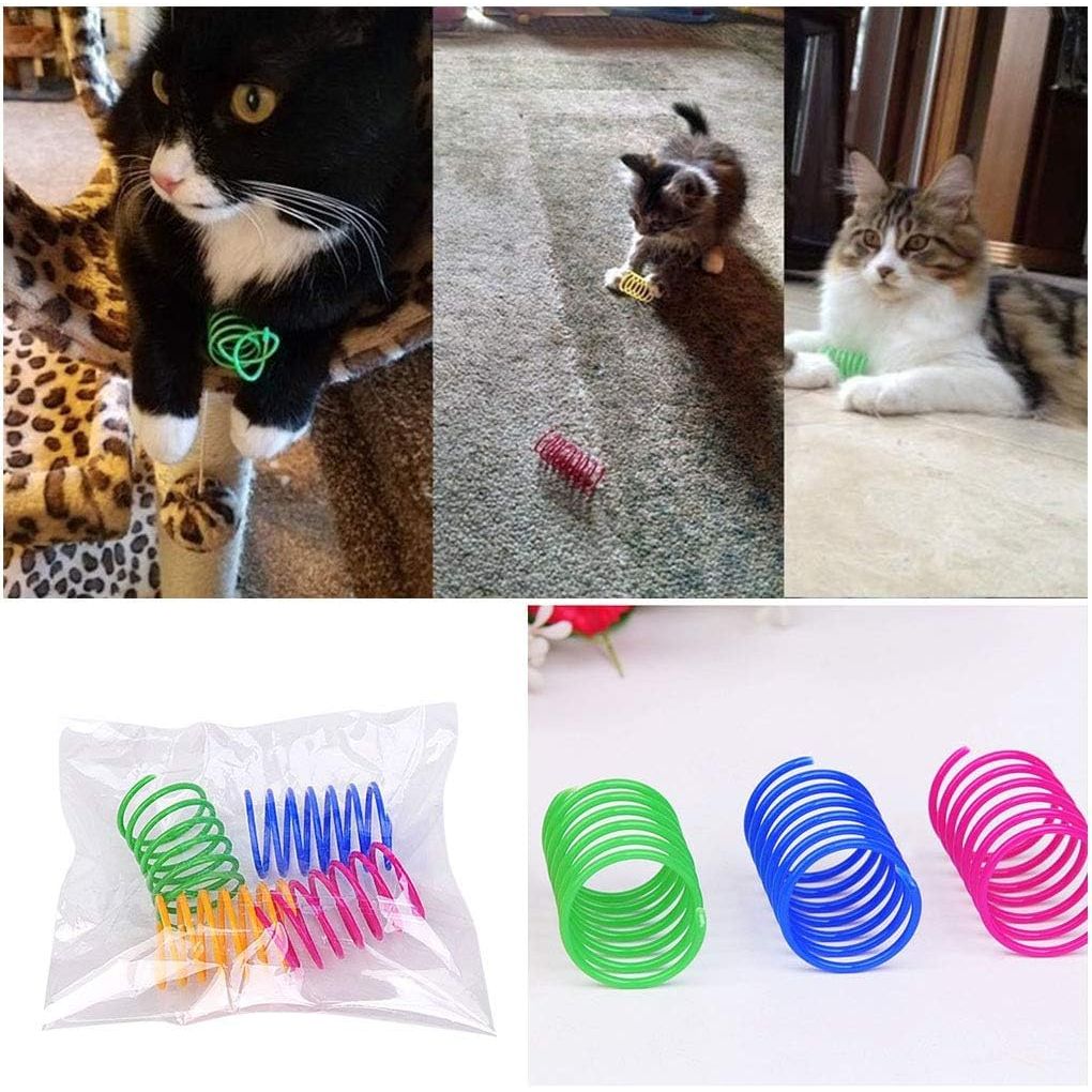 Andiker Interactive Cat Spiral Spring Toy Set - 12 Durable Plastic Toys for Engaging Play, Exercise, and Mental Stimulation