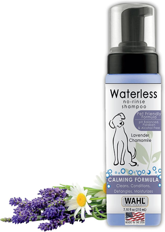 Wahl USA Pet Friendly Waterless No Rinse Shampoo for Animals – Lavender & Chamomile Scented - Cleaning, Conditioning, Detangling, & Moisturizing Shampoo for Dogs – 7.1 Oz - Model 820014A