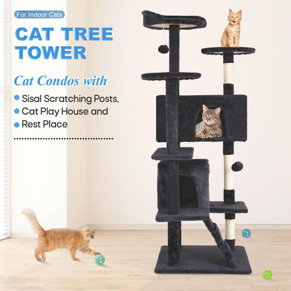 Elevate Playtime: FDW 54-Inch Dark Gray Multi-Level Cat Tree Tower with Scratching Posts, Condos, Plush Perches & Toys – Perfect for Kittens & Cats!