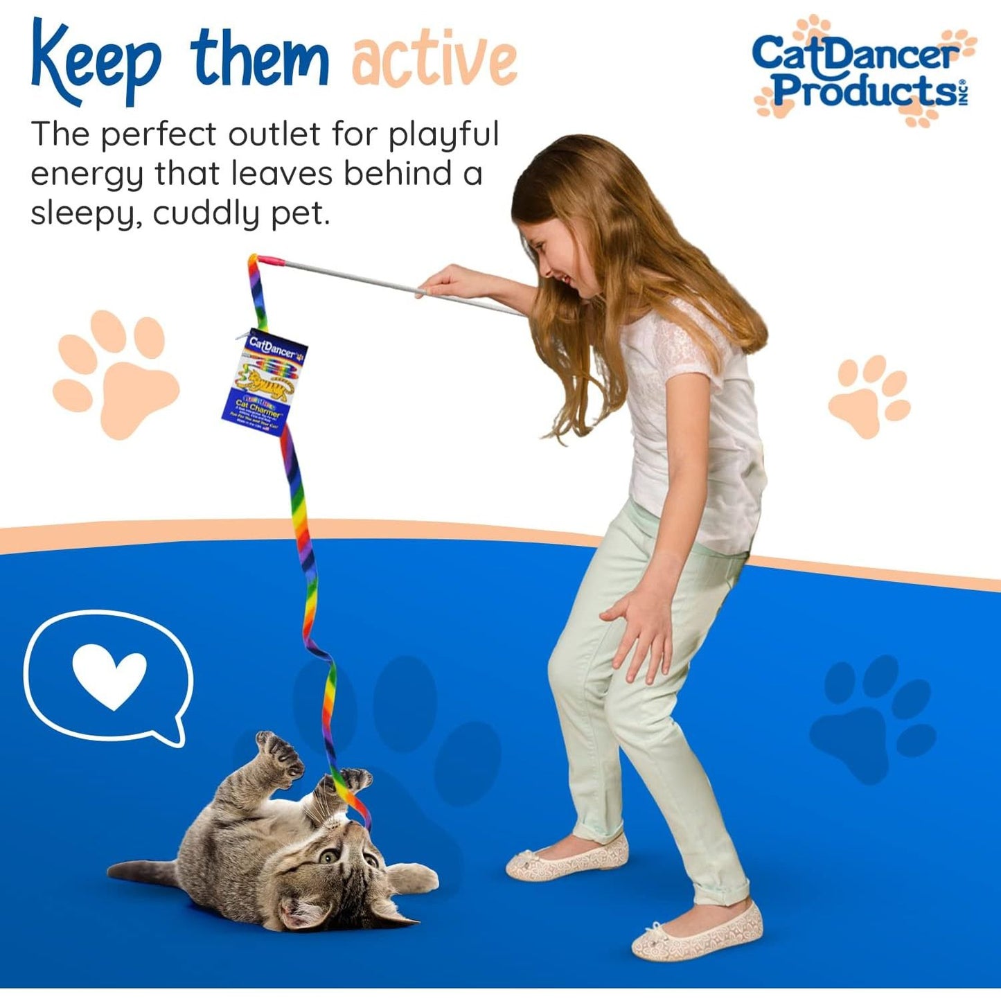 Rainbow Cat Wand Charmer - Safe and Engaging Teaser Toy for Indoor Cats and Kittens, Flexible Exercise Wand with Vibrant Fabric Ribbons