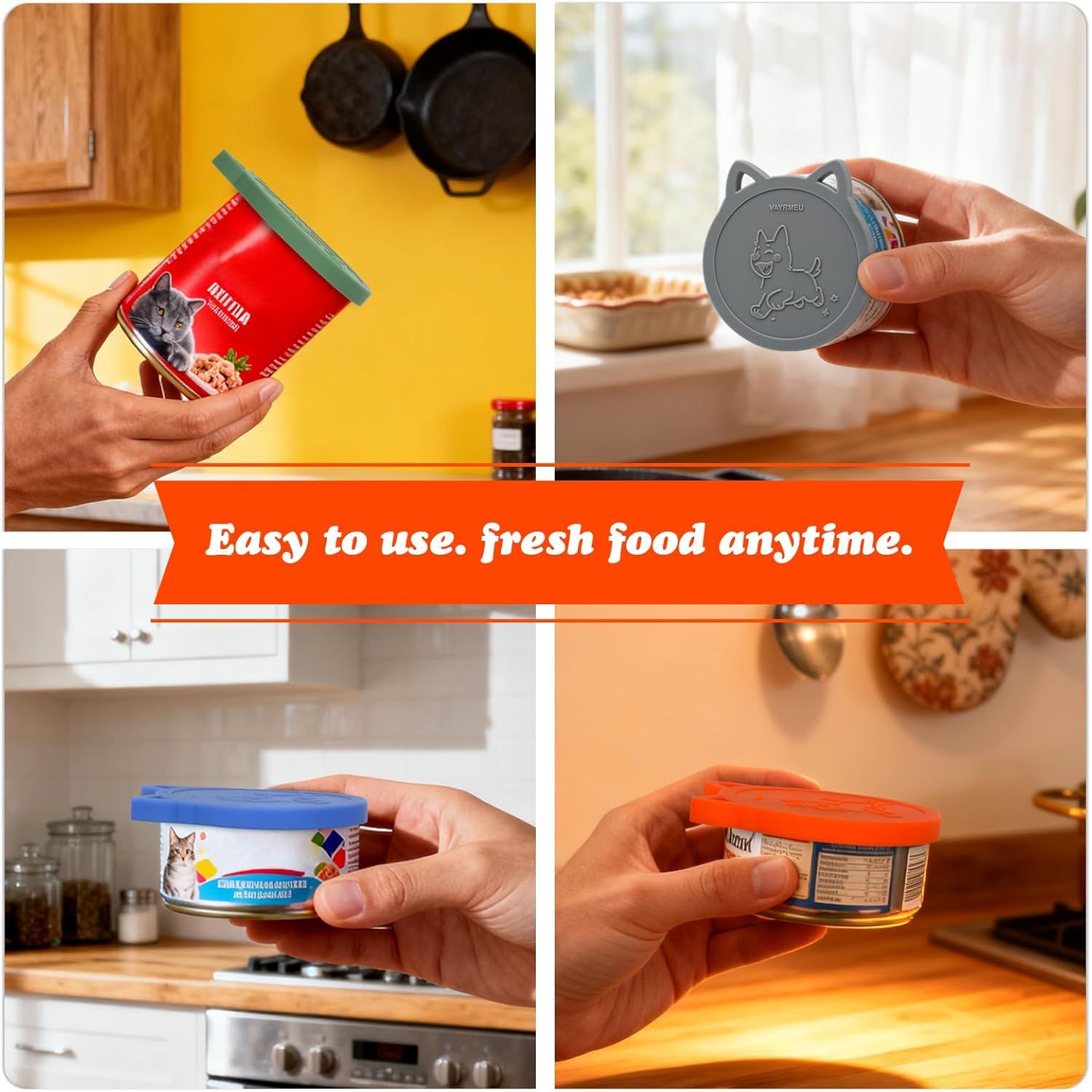 Silicone Food Can Covers - 4 Pack, Universal BPA-Free Lids for Standard Size Pet Food Cans