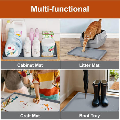 Waterproof Silicone Feeding Mat with Raised Edge, 19” x 12”, BPA-Free Non-Slip Design for Dogs and Cats, Spill-Proof Protection for Floors, Gray