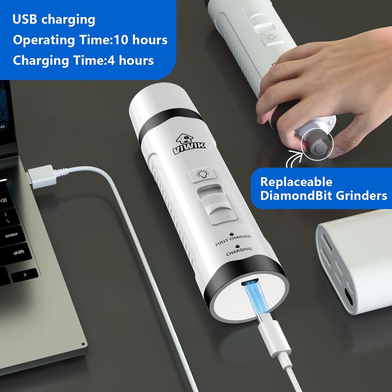  Electric Pet Nail Trimmers with LED Light - Dual-Speed, Quiet Clippers for Dogs and Cats of All Sizes