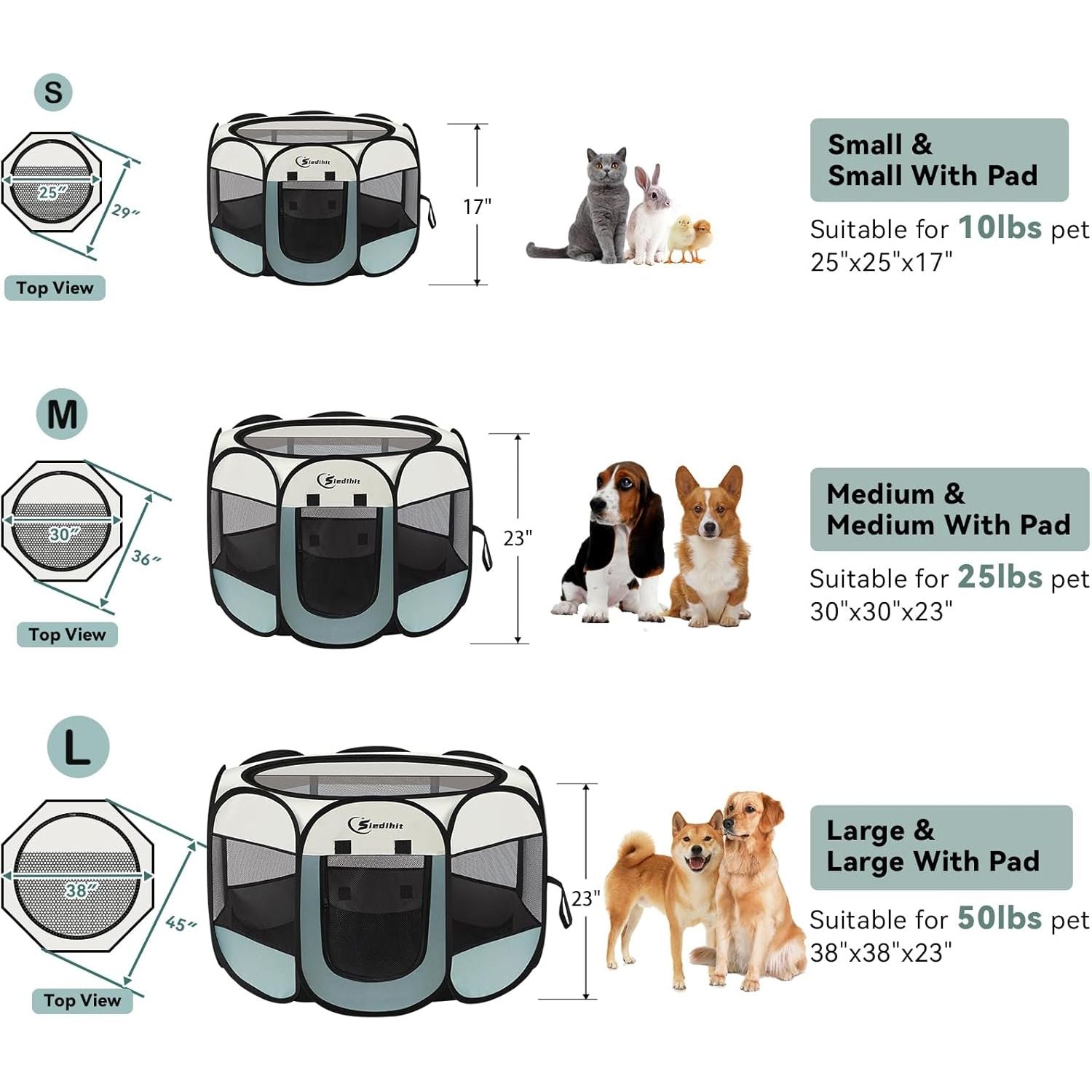 Portable Indoor/Outdoor Pet Playpen for Small Dogs, Cats, and Rabbits with Carrying Case - Grey, Small