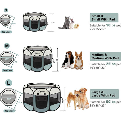 Portable Indoor/Outdoor Pet Playpen for Small Dogs, Cats, and Rabbits with Carrying Case - Grey, Small