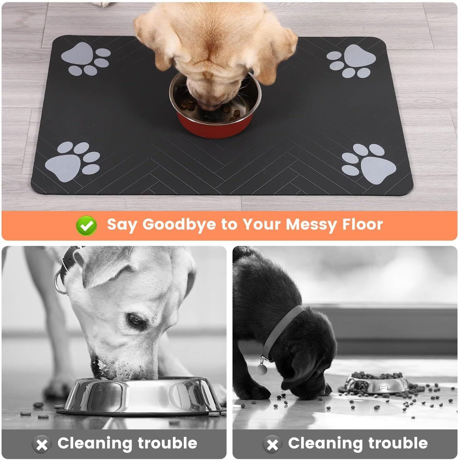 Premium Absorbent Pet Feeding Mat - Waterproof Rubber Backing for Dogs and Cats (20"x12", Striped Dark Gray)