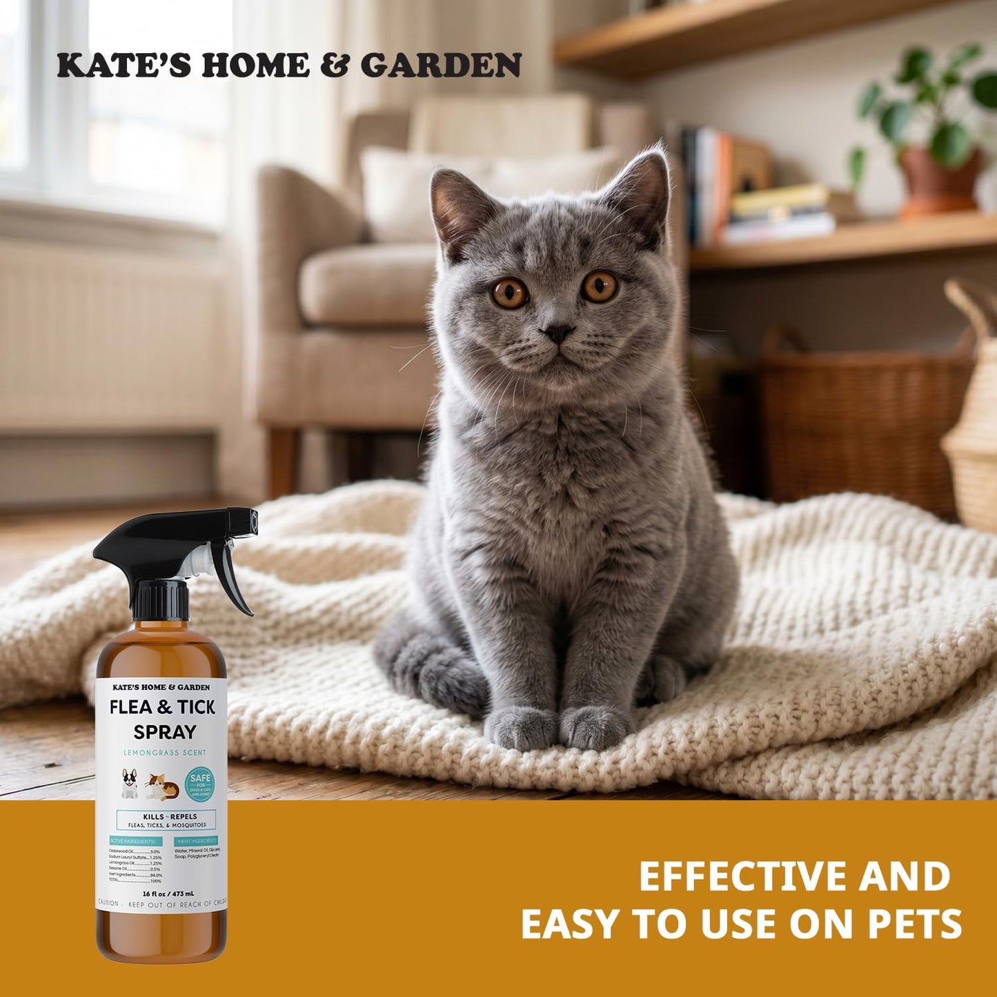  Flea and Tick Spray for Dogs and Cats – 16 Oz – Effectively Kills and Repels Fleas, Ticks, and Mosquitoes – Safe for Pets