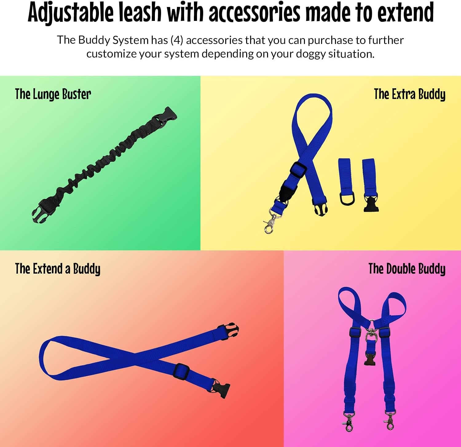  The Buddy System™ Adjustable Hands-Free Dog Leash – Waist-Worn, Convertible & Tangle-Free