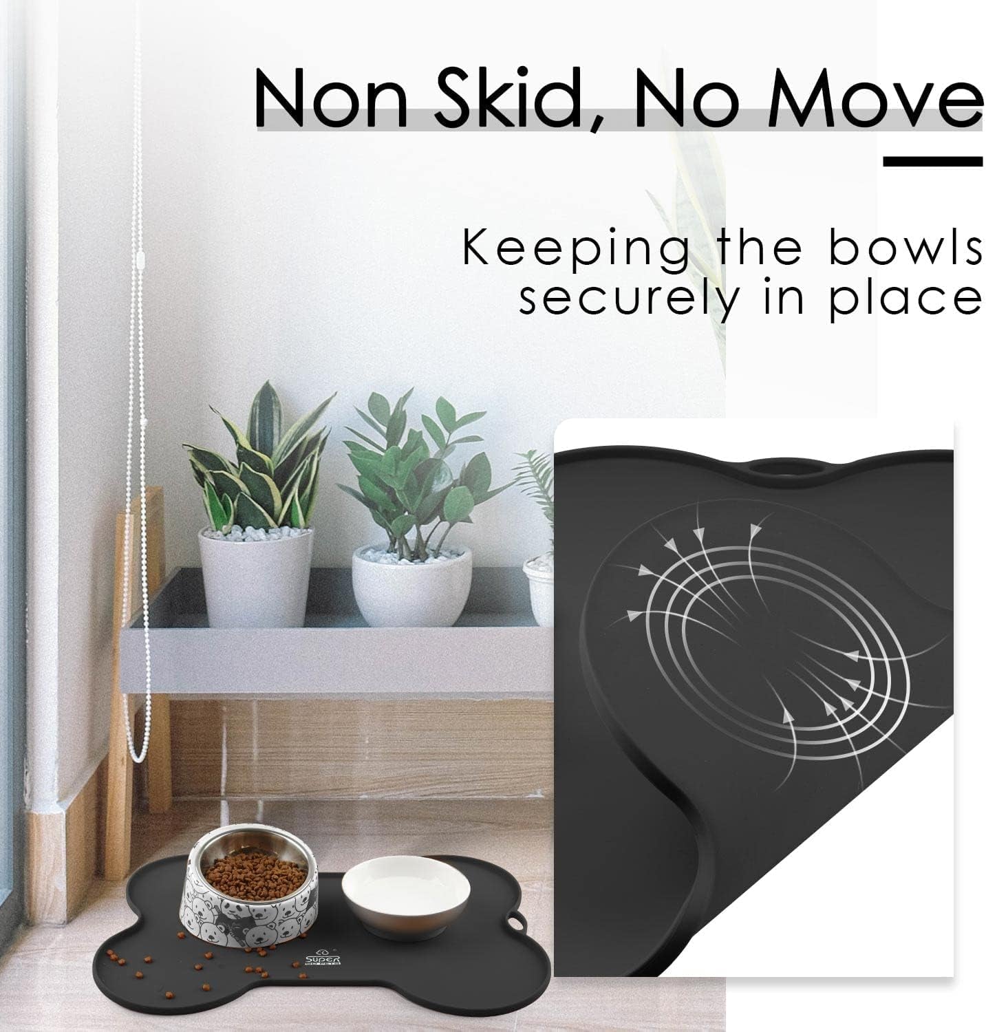 Silicone Pet Food Mat – Non-Slip, Waterproof Feeding Mat for Dogs & Cats (20.5'' x 14.5'', Black)