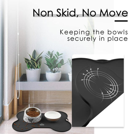 Silicone Pet Food Mat – Non-Slip, Waterproof Feeding Mat for Dogs & Cats (20.5'' x 14.5'', Black)