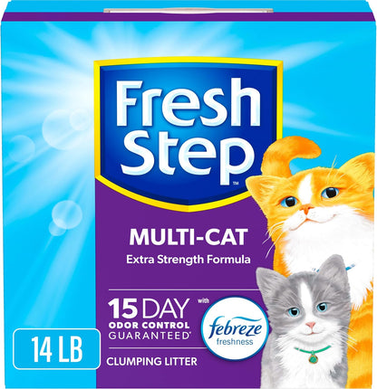 Fresh Step Clumping Cat Litter, Multi-Cat, Long Lasting Odor Control Kitty Litter with Activated Charcoal, Low Dust Formula, 14 Lb