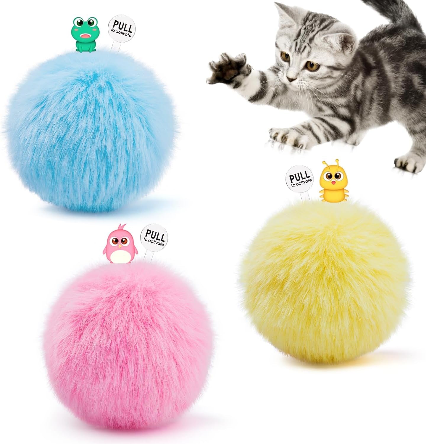 Chirping Catnip Balls – 3-Pack Fluffy Cat Toys with Lifelike Animal Sounds & Silvervine