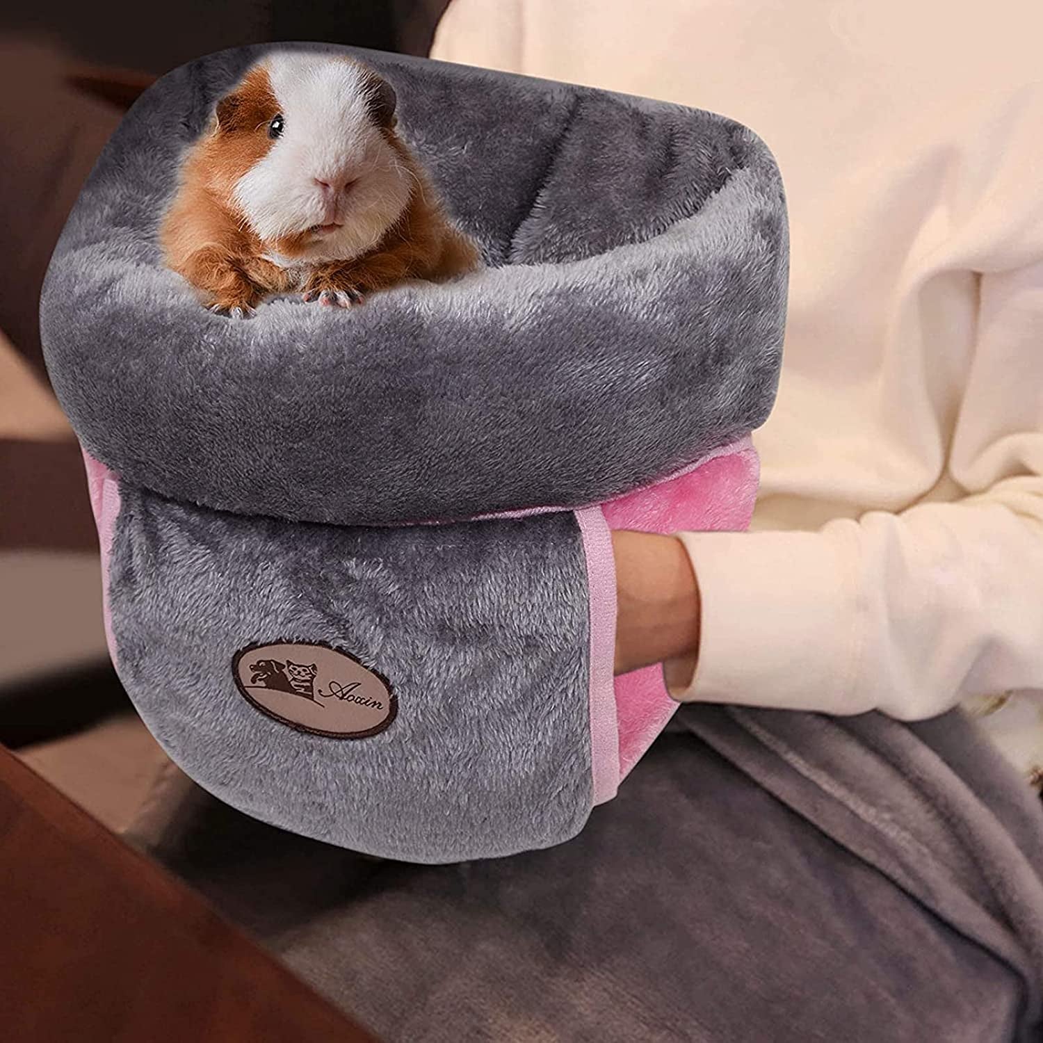 Guinea Pig Bed Cuddle Cave Warm Fleece Cozy House Bedding Sleeping Cushion Cage Nest for Small Animal Squirrel Chinchilla Rabbit Hedgehog Cage Accessories (Grey)