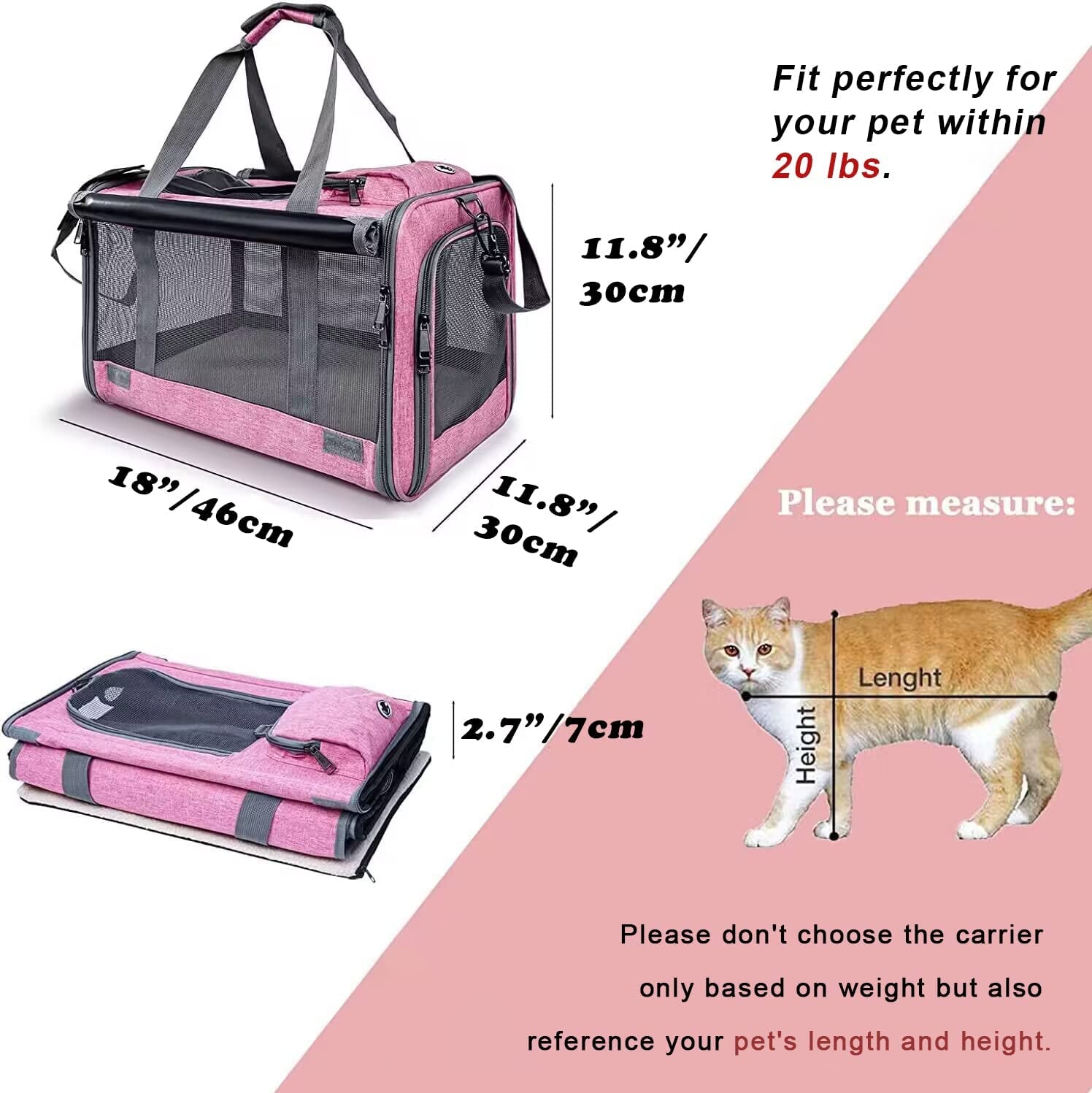 Spacious Pet Carrier – Soft Travel Bag for Medium to Large Cats & Small Dogs