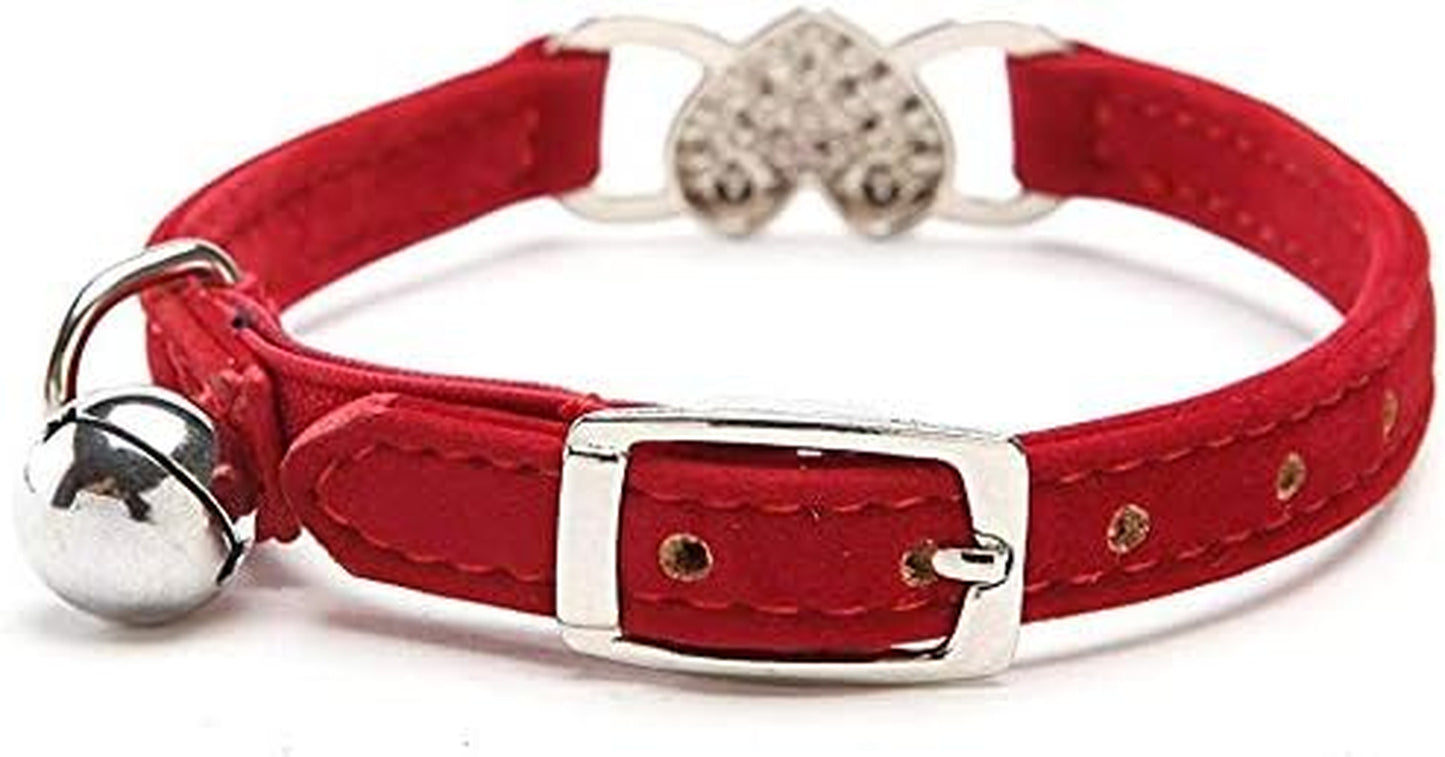 Velvet Heart Charm Cat Collar Set – Adjustable with Bells (Black & Red, 8-11”)