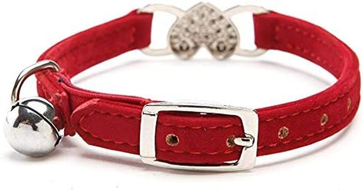 Velvet Heart Charm Cat Collar Set – Adjustable with Bells (Black & Red, 8-11”)