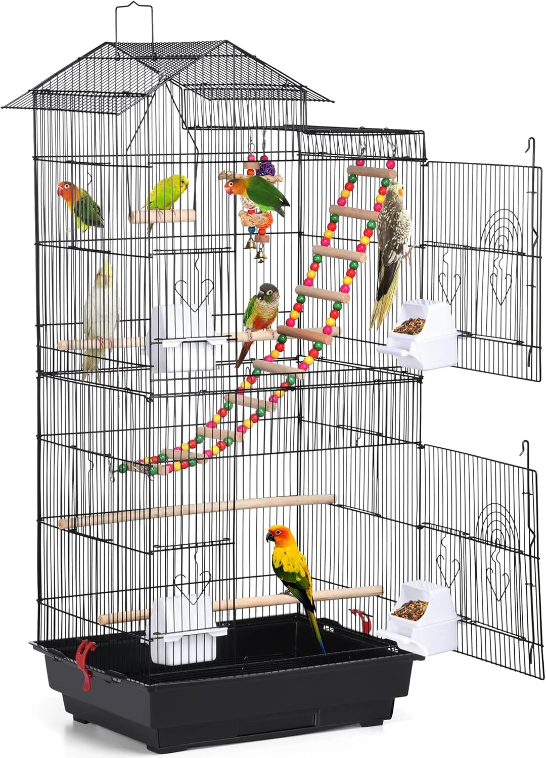 39'' Rooftop Bird Cage – Large Flight Cage with Toys for Parrots, Conures, Cockatiels & More