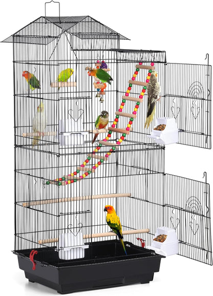 39'' Rooftop Bird Cage – Large Flight Cage with Toys for Parrots, Conures, Cockatiels & More