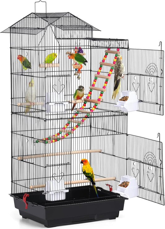 39'' Rooftop Bird Cage – Large Flight Cage with Toys for Parrots, Conures, Cockatiels & More