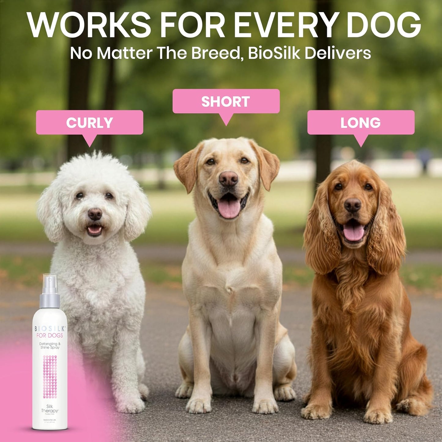Silk Therapy Detangling and Shine Protecting Spray for Dogs, Suitable for All Coats and Breeds, 8 Fl Oz