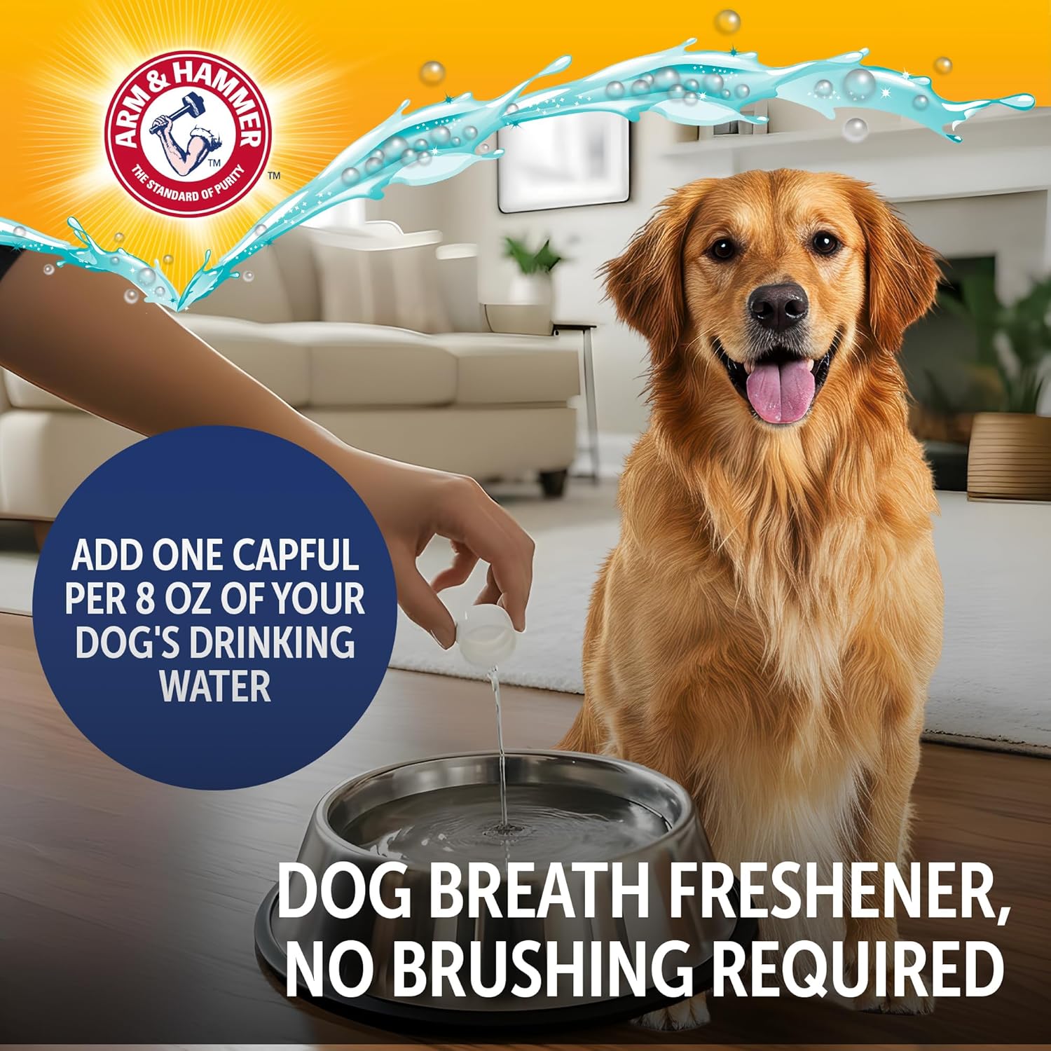 Dental Water Additive for Dogs, 16 Fl Oz, Odorless and Flavorless Breath Freshener with Baking Soda for Tartar Control