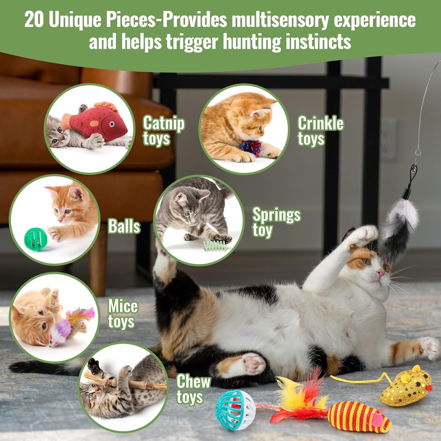 20-Piece Cat Toy Variety Pack for Enhanced Feline Entertainment