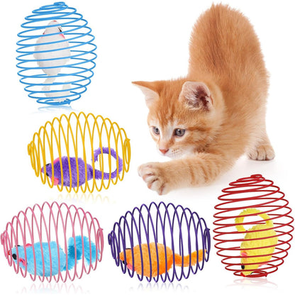 5-Piece Interactive Cat Spring Ball Toy Set - Colorful Stretchable Rolling Coils for Kittens and Cats (Multicolor)