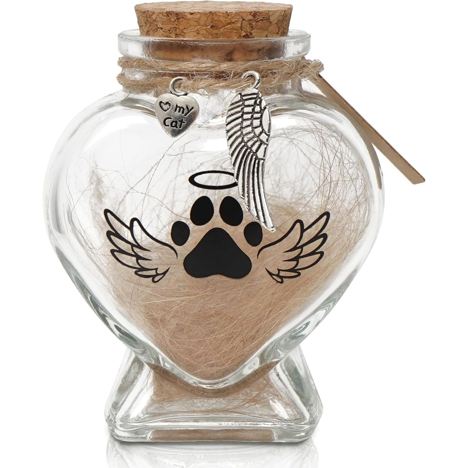 Heart-Shaped Glass Keepsake Urn for Pet Memorials - Ideal for Fur, Hair, Whiskers, or Ashes with Cork Top and Charms for Rainbow Bridge Tribute