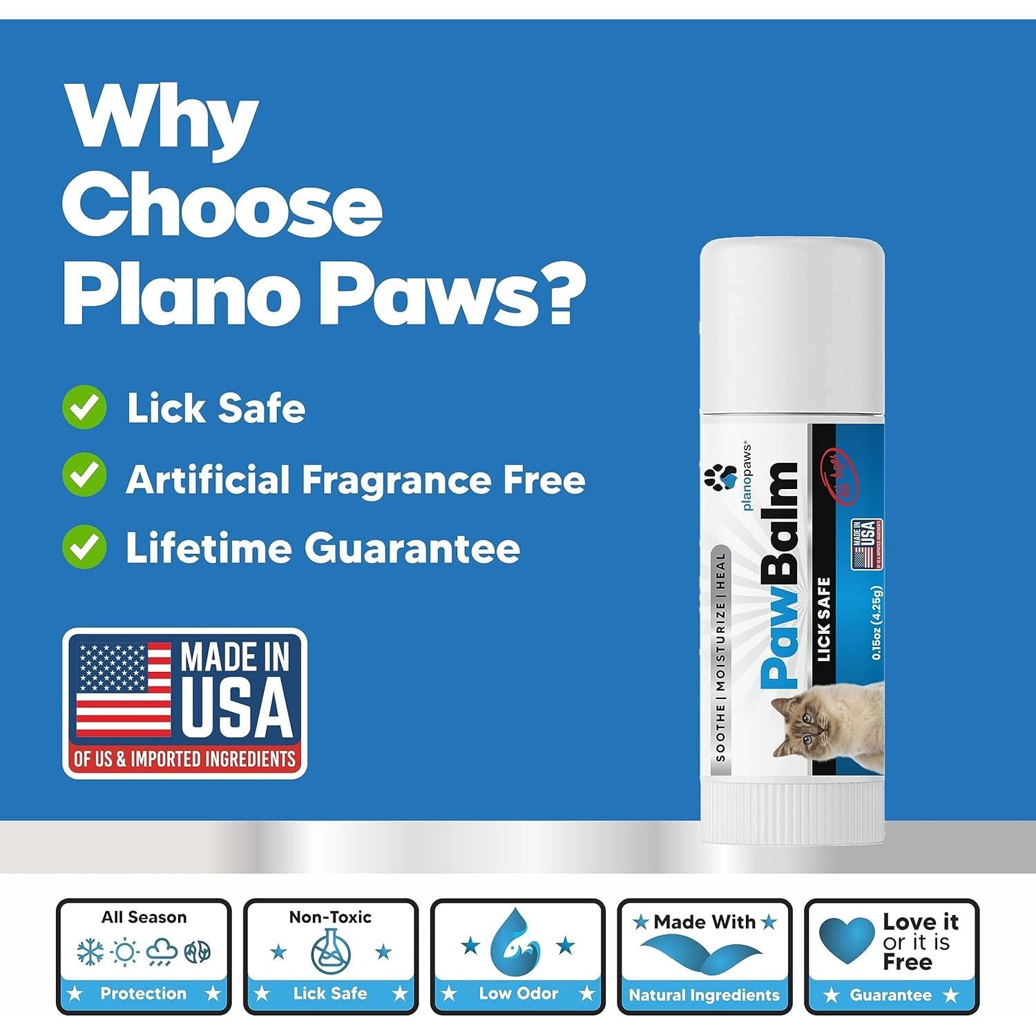Lick Safe Natural Cat Paw Balm - 0.15 Oz Vet-Recommended Moisturizer for Healthy, Hydrated Paws