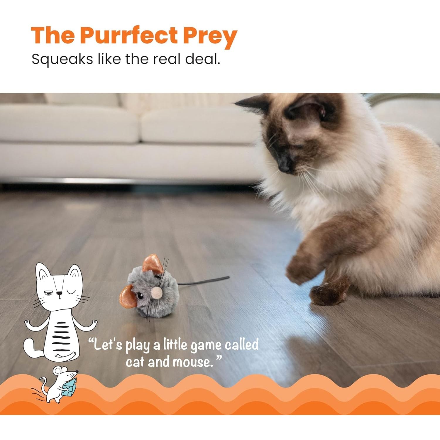 Touch-Activated Squeak Mouse Cat Toy with Catnip - Gray