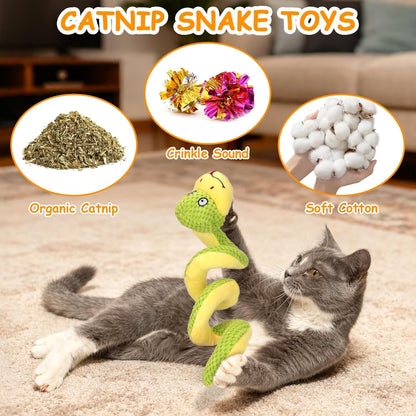 Realistic Snake Interactive Cat Toy – Plush Kicker with Silvervine & Catnip, Crinkle Sound, Spring-Loaded Design for Indoor Cats