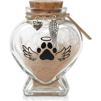 Heart-Shaped Glass Keepsake Urn for Pet Memorials - Ideal for Fur, Hair, Whiskers, or Ashes with Cork Top and Charms for Rainbow Bridge Tribute
