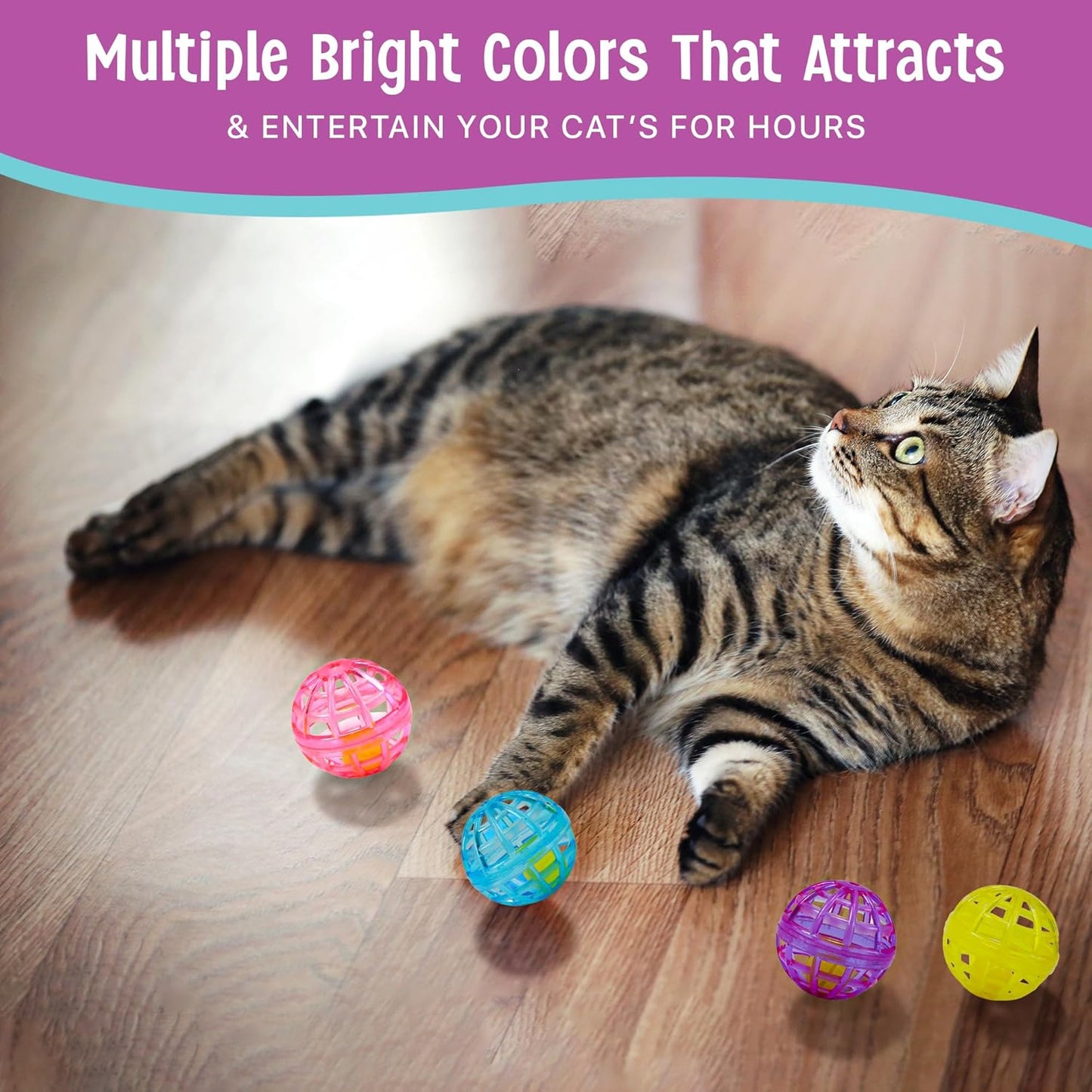 Durable, Fun Balls with Bells Perfect for Swatting and Batting, Colorful Toys to Entertain Indoor Cats and Kittens, - 1.5 Inch, 4 Pcs