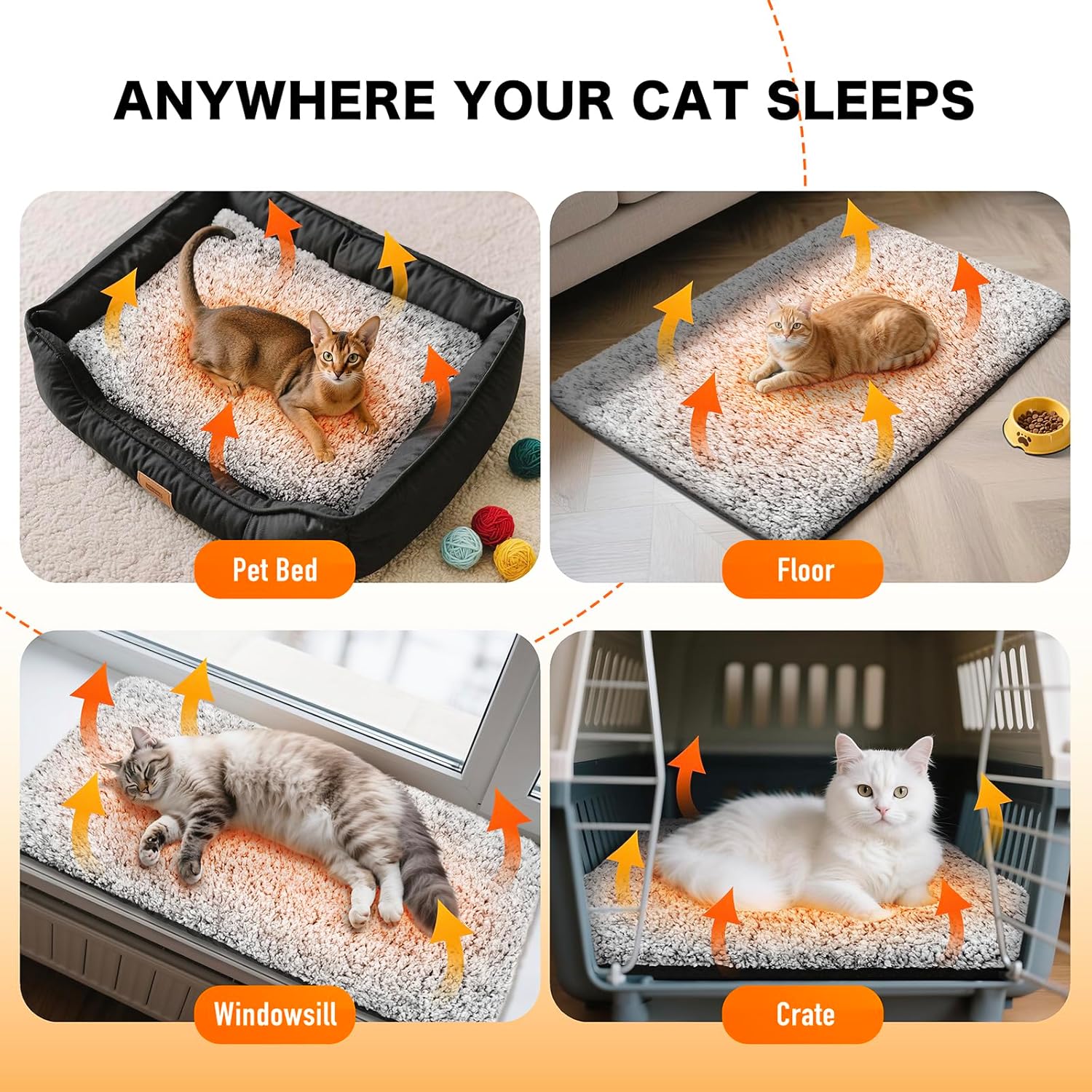 Self-Warming Cat Bed with Removable Washable Cover, Non-Slip Design, 15" x 19