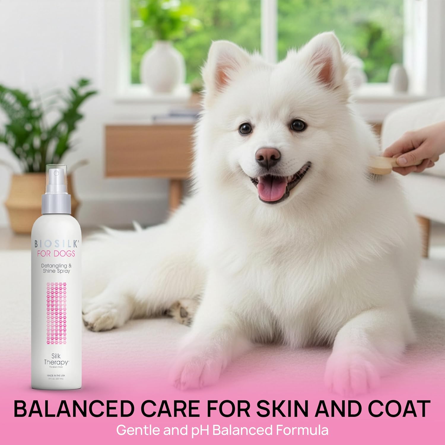 Silk Therapy Detangling and Shine Protecting Spray for Dogs, Suitable for All Coats and Breeds, 8 Fl Oz