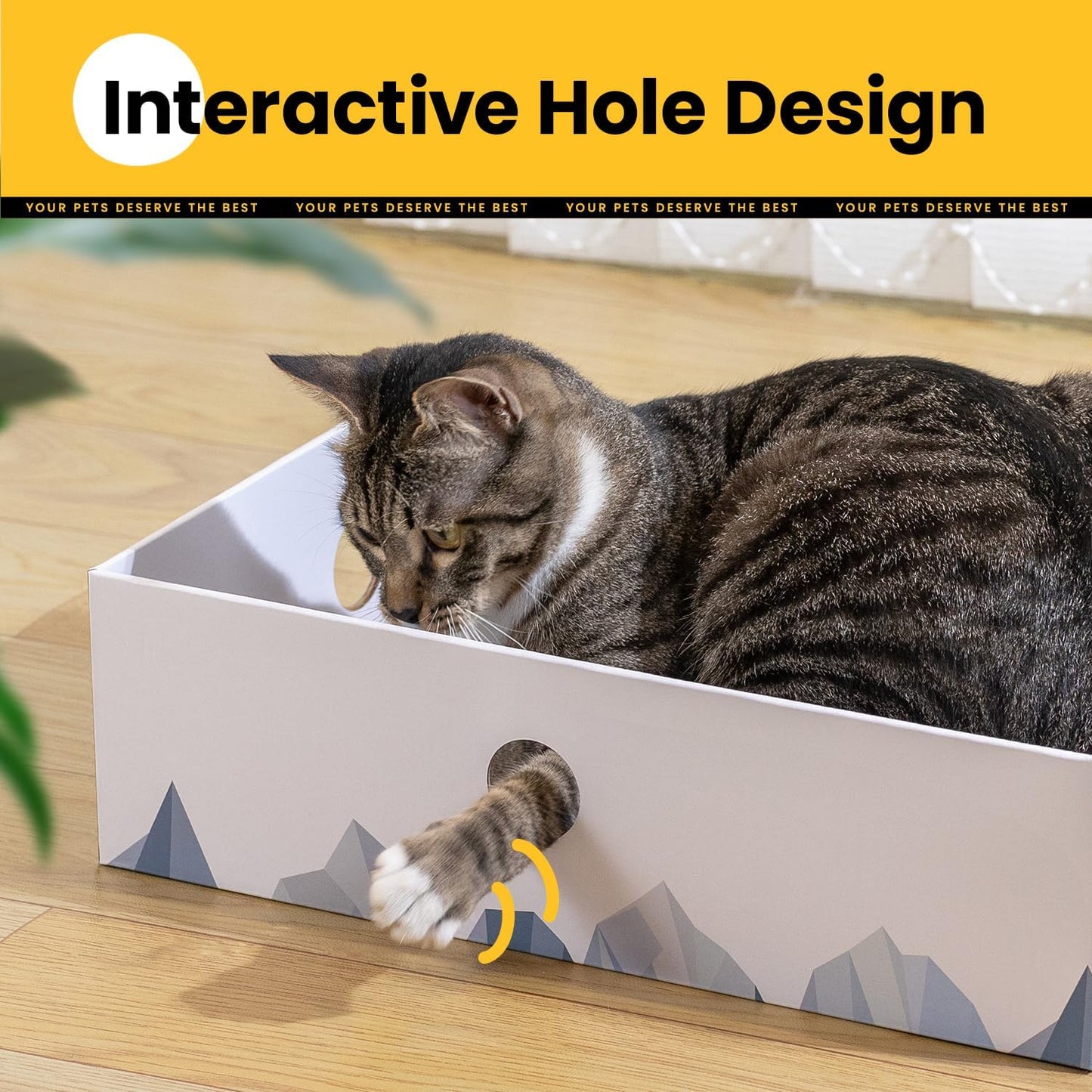 Heavy-Duty Double-Sided Cardboard Cat Scratcher Box and Lounger with Interactive Hole Design, Large Indoor Cat Bed