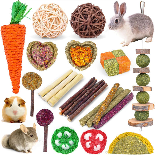 VESPRO Rabbit Bunny Toys for Rabbits Hamster Guinea Pig Toys Natural Timothy Hay Sticks Chew Treats and Balls for Rabbit, Chinchilla, Guinea Pig, Hamster, Bunny Teeth Care