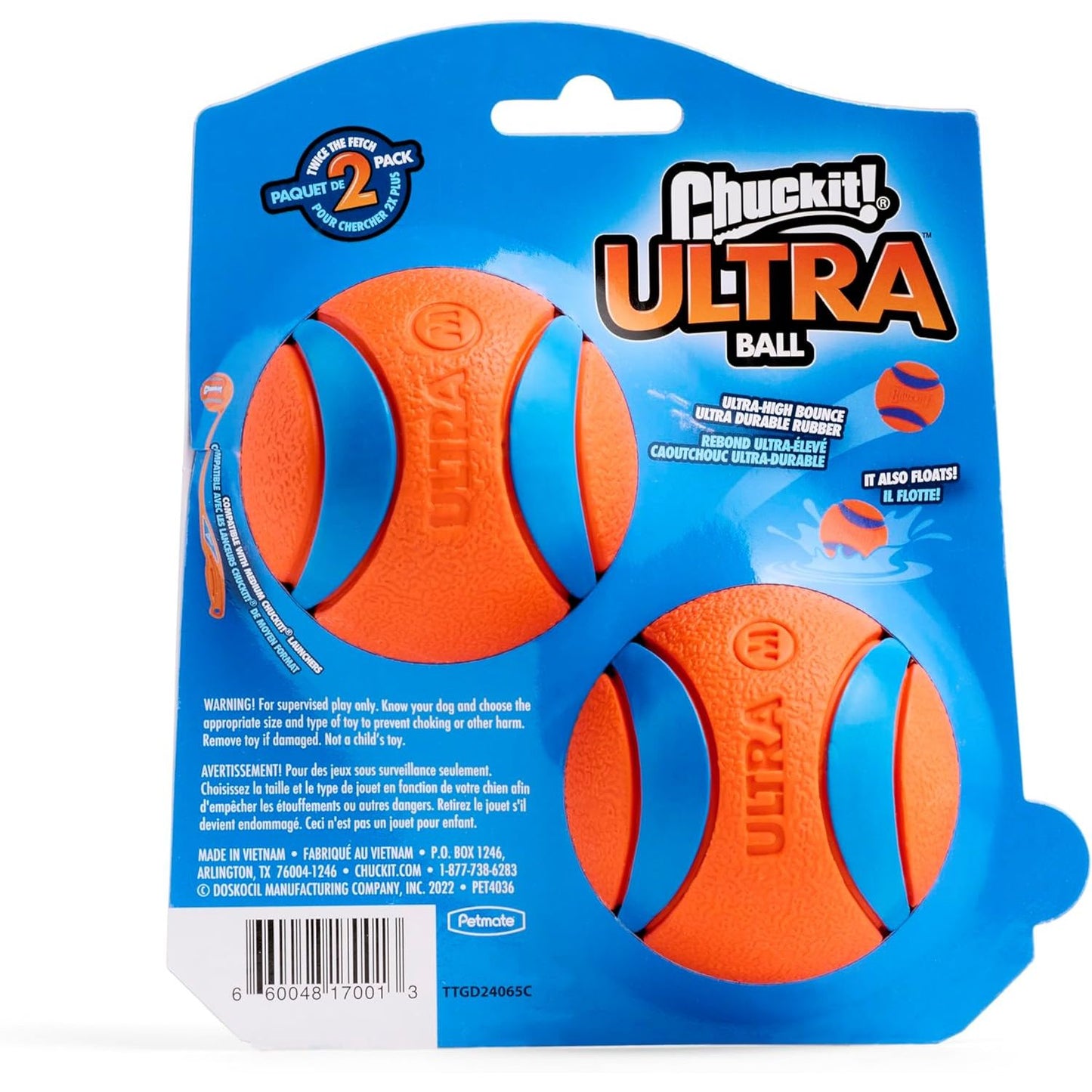  Bouncy Fetch Balls for Dogs 20-60 lbs - Durable Rubber Construction - Floating Water Toy - Pack of 2