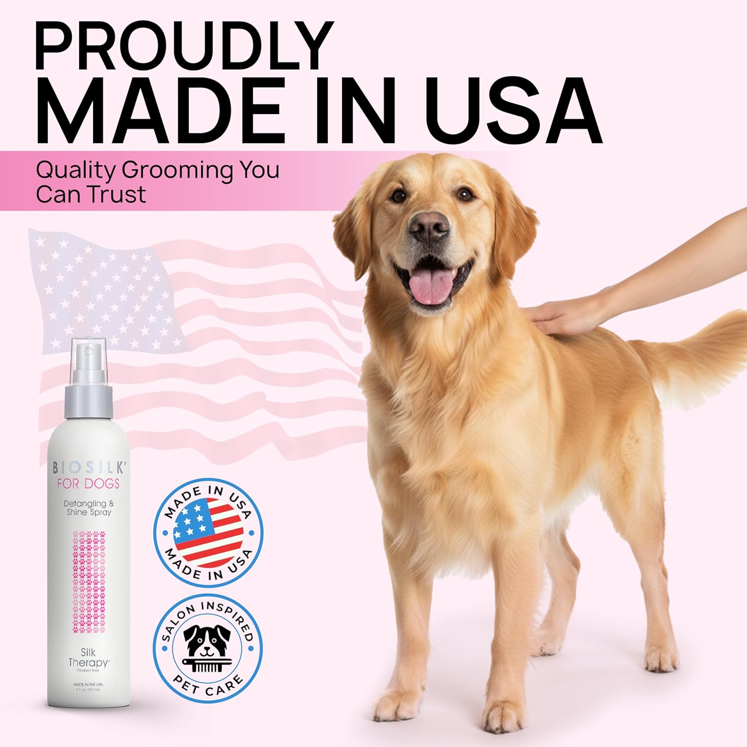Silk Therapy Detangling and Shine Protecting Spray for Dogs, Suitable for All Coats and Breeds, 8 Fl Oz