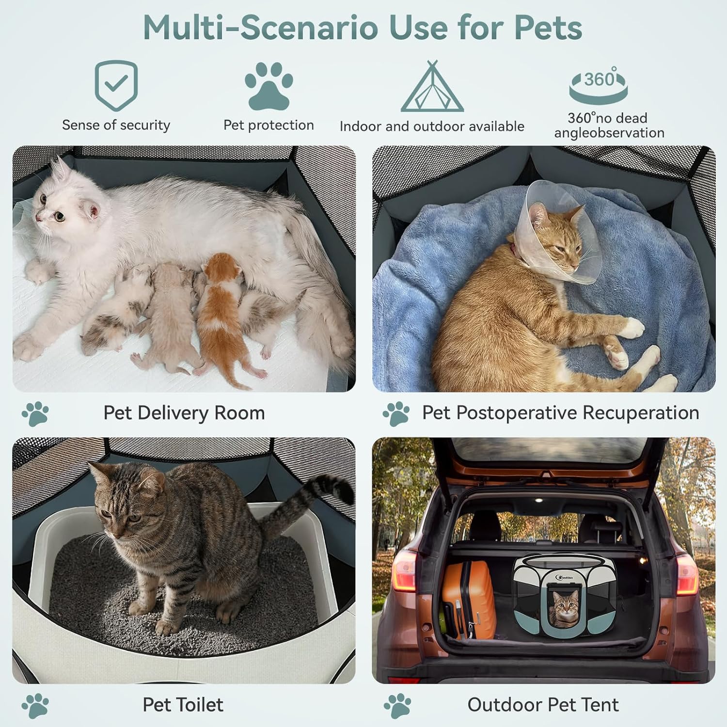 Portable Indoor/Outdoor Pet Playpen for Small Dogs, Cats, and Rabbits with Carrying Case - Grey, Small