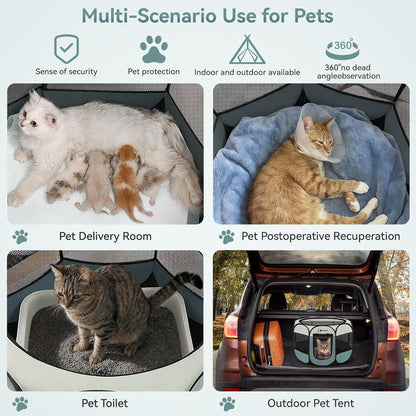 Portable Indoor/Outdoor Pet Playpen for Small Dogs, Cats, and Rabbits with Carrying Case - Grey, Small