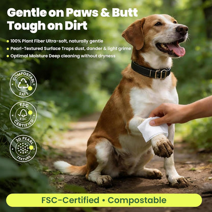 Hypoallergenic Unscented Dog and Cat Wipes (4X50 Packs) | All-Natural Plant Fiber with Aloe and Vitamin E 