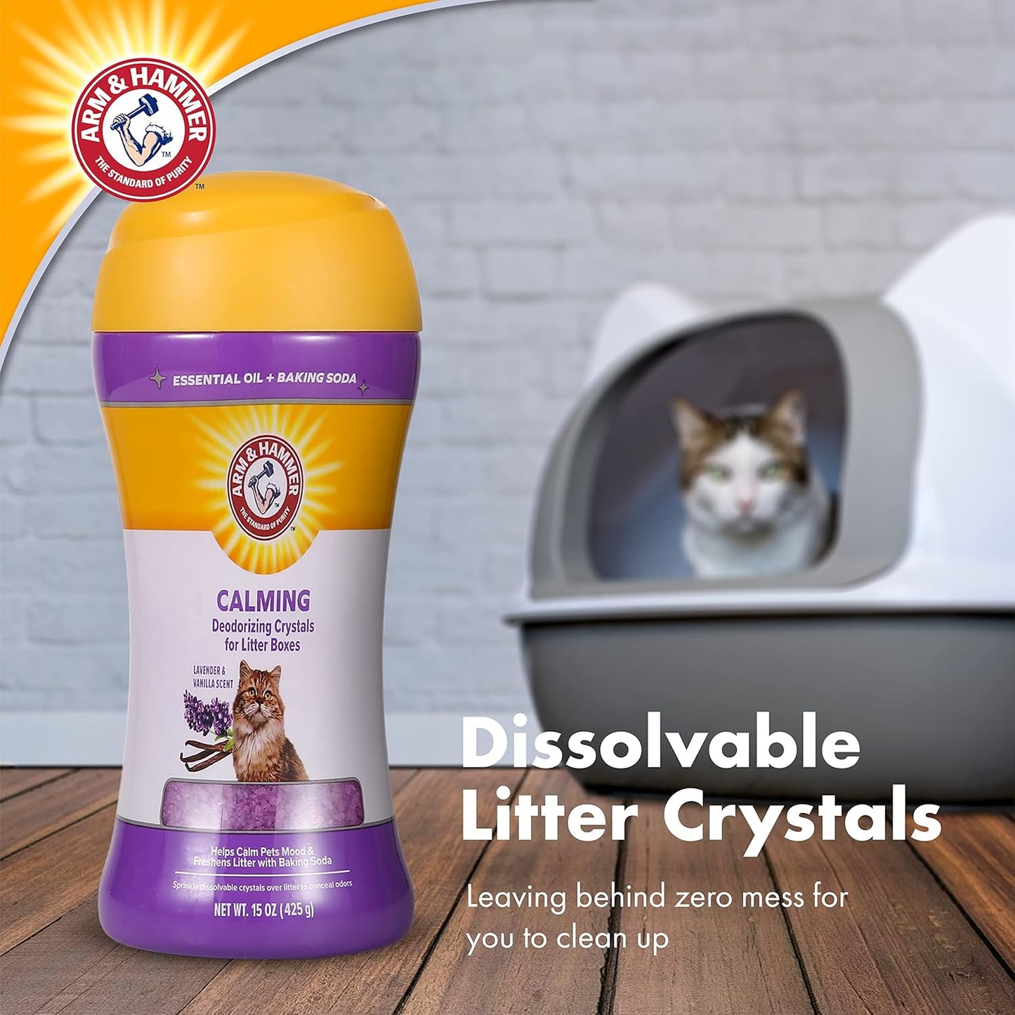 Arm & Hammer Cat Crystal Deodorizer for Litter Boxes - Lavender & Vanilla Scented Odor Eliminator - 15 Oz Pet Home Supplies